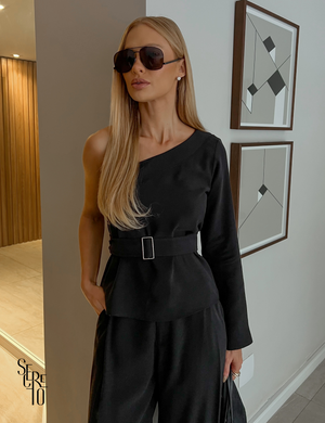 Conjunto Pantalona Blusa Um Ombro Solana Preto