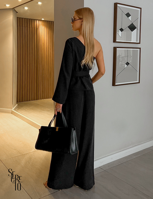 Conjunto Pantalona Blusa Um Ombro Solana Preto