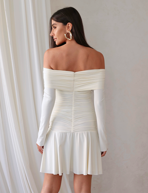 Vestido Curto Ombro a Ombro Eliza Off White