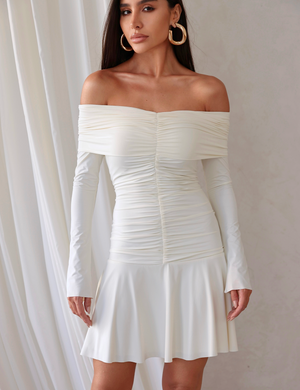 Vestido Curto Ombro a Ombro Eliza Off White