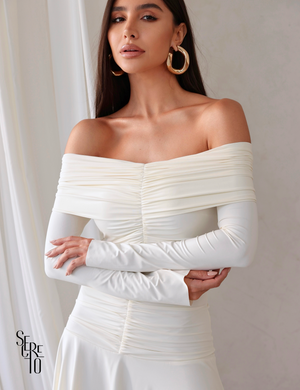 Vestido Curto Ombro a Ombro Eliza Off White