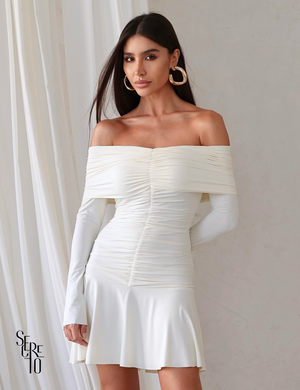 Vestido Curto Ombro a Ombro Eliza Off White