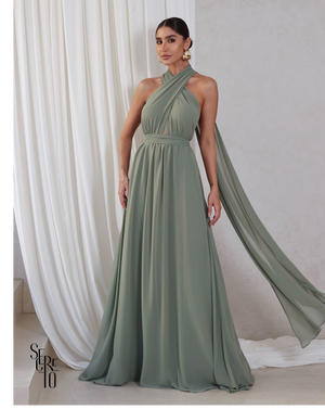 Vestido Longo com Calda Aida Pistache