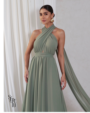 Vestido Longo com Calda Aida Pistache