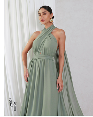 Vestido Longo com Calda Aida Pistache
