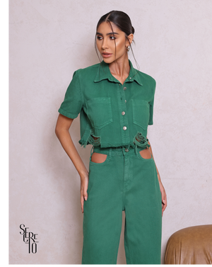 Camisa Jeans Destroyed Alice Verde