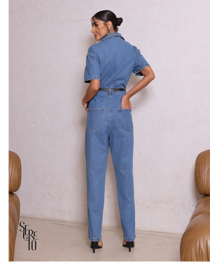 Macacão Jeans Com Cinto Giovana Média