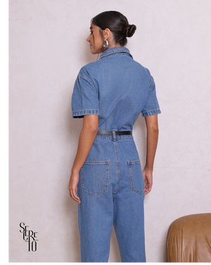 Macacão Jeans Com Cinto Giovana Média