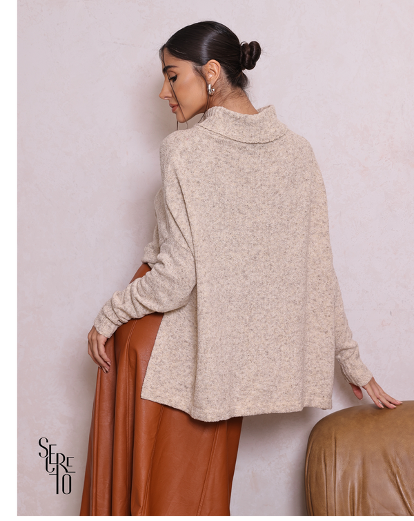 Poncho Gola Alta Thabita Bege