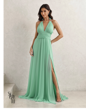 Vestido Longo Com Fivela Thais Verde Menta