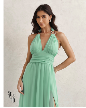 Vestido Longo Com Fivela Thais Verde Menta