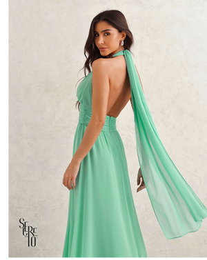 Vestido Longo Com Fivela Thais Verde Menta