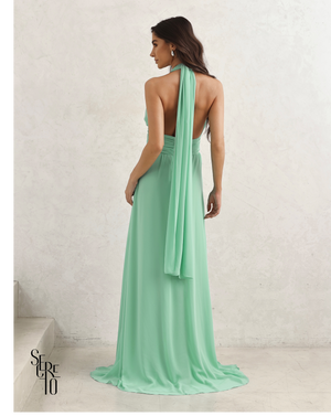 Vestido Longo Com Fivela Thais Verde Menta