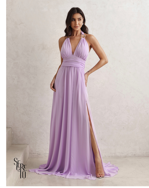 Vestido Longo Com Fivela Thais Lilás