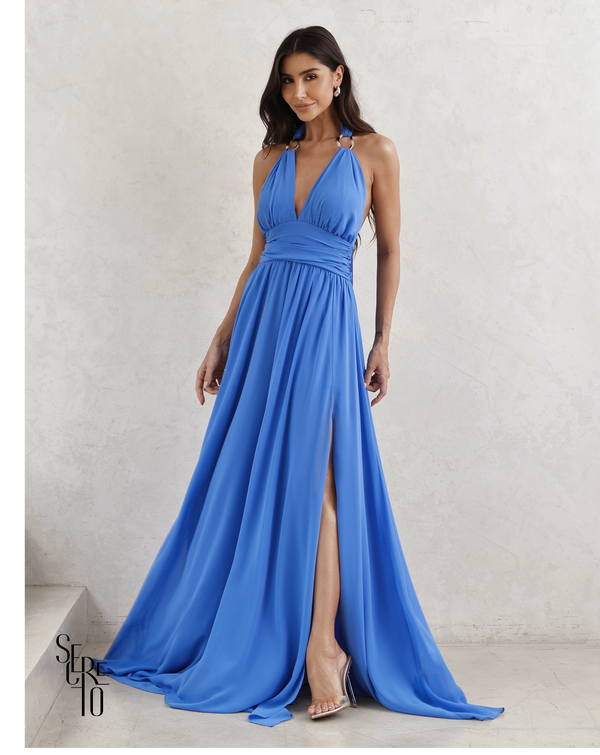 Vestido Longo Com Fivela Thais Azul Ocean