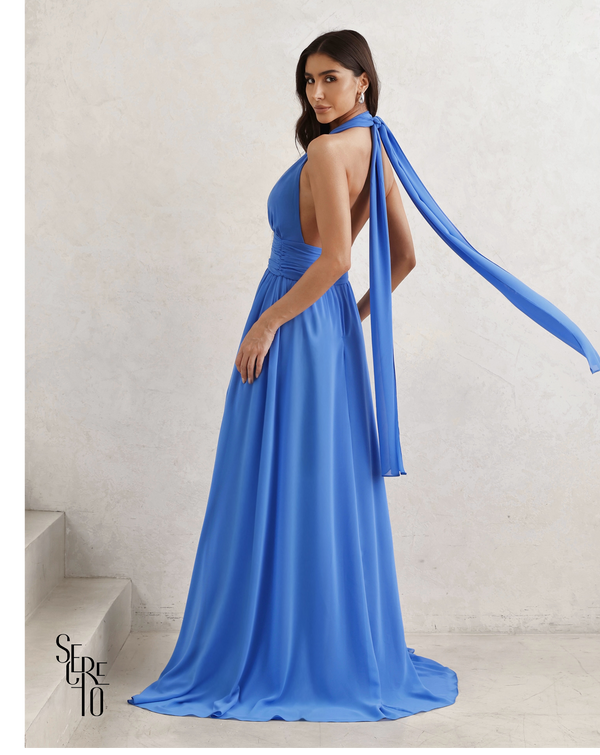 Vestido Longo Com Fivela Thais Azul Ocean