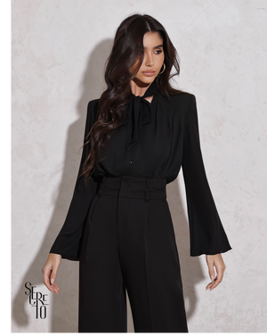 Camisa Com Laço Claudia Preto