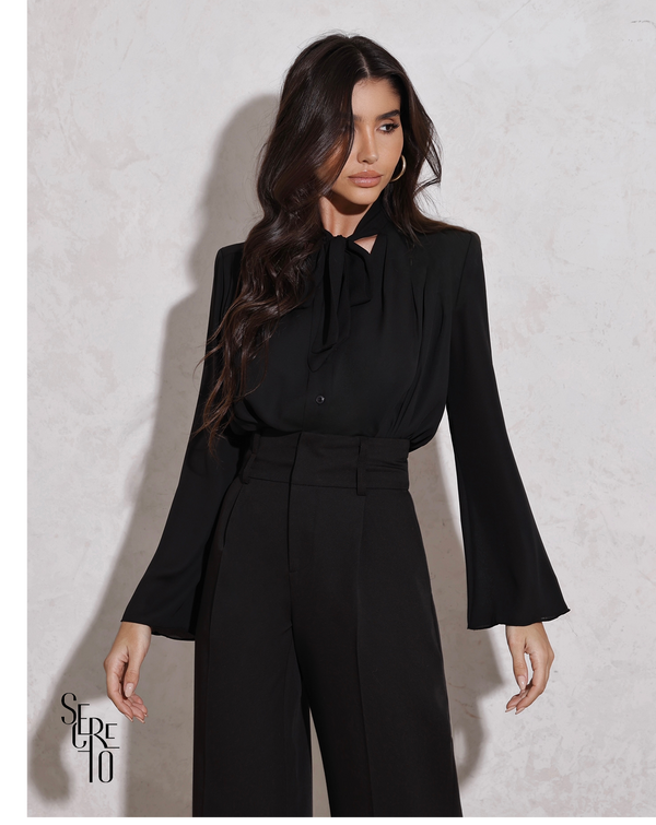 Camisa Com Laço Claudia Preto