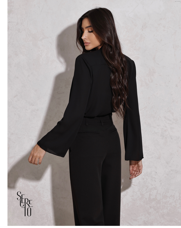 Camisa Com Laço Claudia Preto