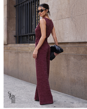 Conjunto Blusa e Calça Tricô Fernanda Vinho