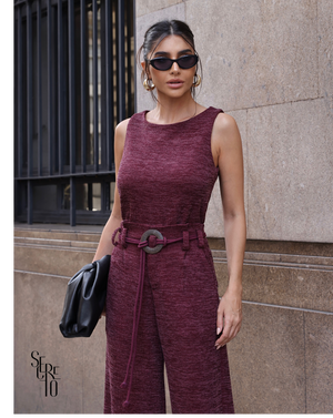 Conjunto Blusa e Calça Tricô Fernanda Vinho