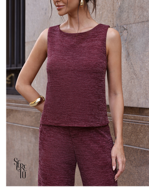 Conjunto Blusa e Calça Tricô Fernanda Vinho