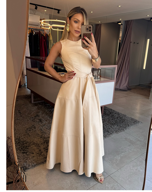 Vestido longuete Courino Genevieve Bege Claro