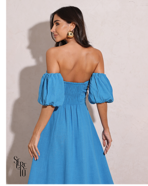 Vestido Longuete Manga Removível Laura Azul