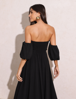 Vestido Longuete Manga Removível Laura Preto