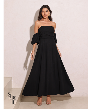 Vestido Longuete Manga Removível Laura Preto