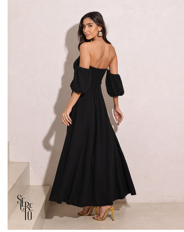 Vestido Longuete Manga Removível Laura Preto