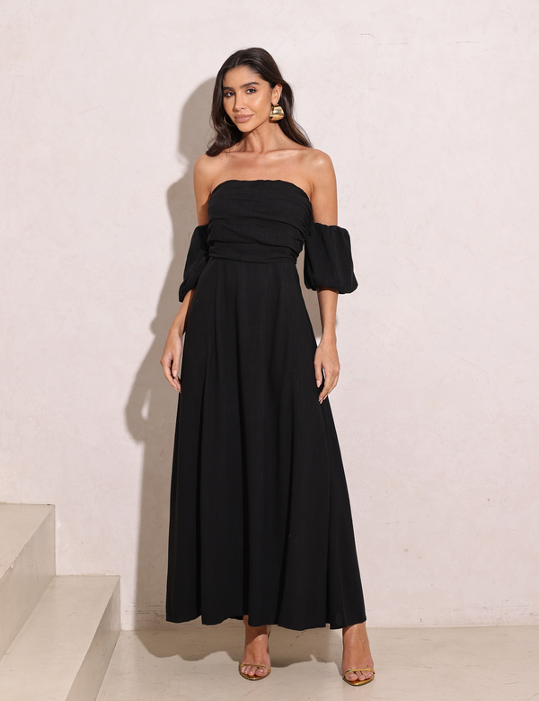 Vestido Longuete Manga Removível Laura Preto