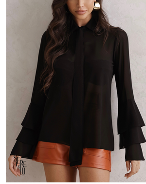 Camisa Alfaiataria Manga Babado Rita Preto