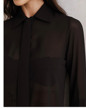 Camisa Alfaiataria Manga Babado Rita Preto