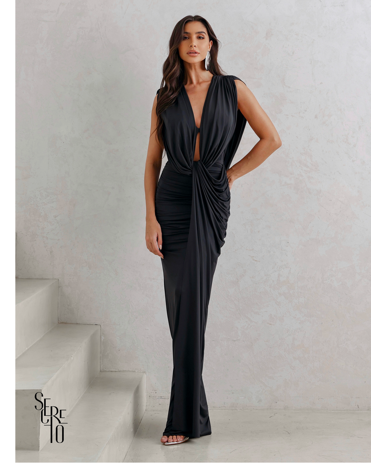 Vestido Longo Drapeado Anie Preto