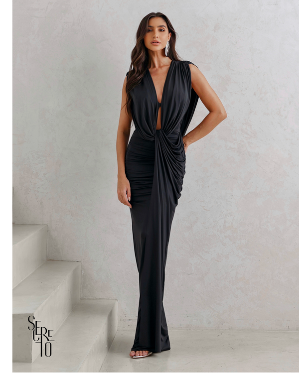 Vestido Longo Drapeado Anie Preto