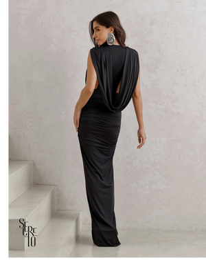 Vestido Longo Drapeado Anie Preto