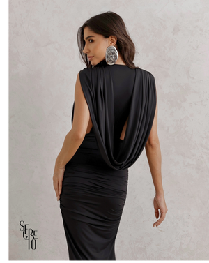 Vestido Longo Drapeado Anie Preto