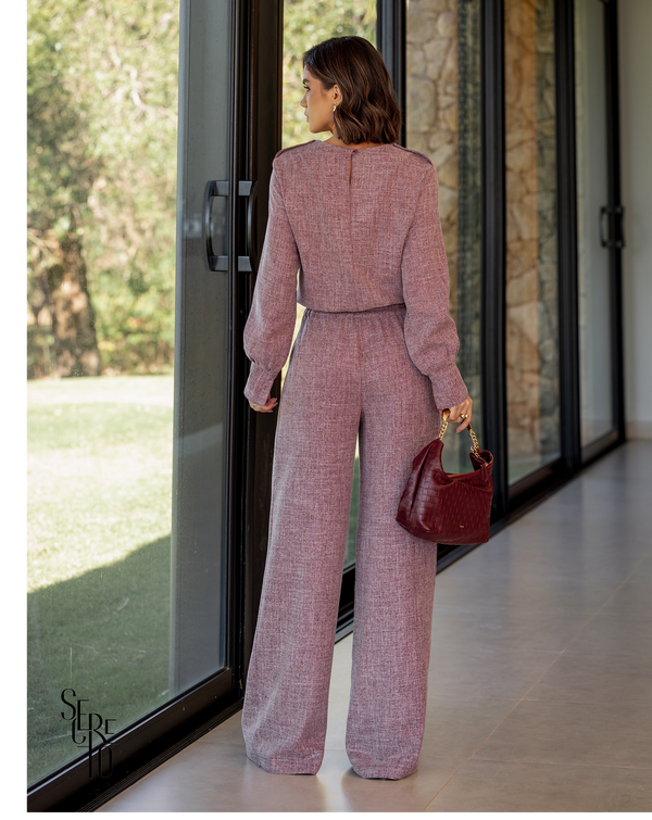 Conjunto Blusa e Calça Flamê Mayra Vinho