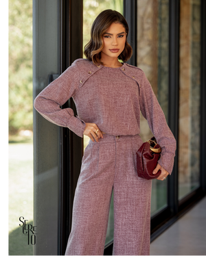 Conjunto Blusa e Calça Flamê Mayra Vinho