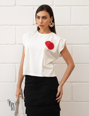 T-Shirt Detalhe Crochet Paula Off White