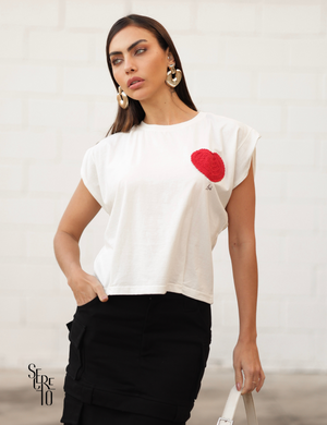T-Shirt Detalhe Crochet Paula Off White