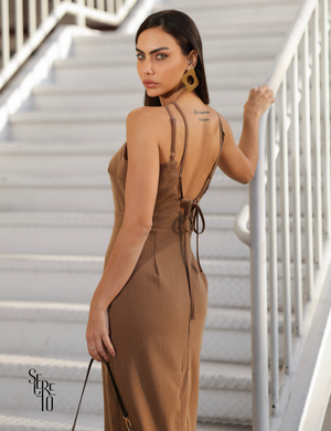 Vestido Midi Colo Trançado Nadja Camel