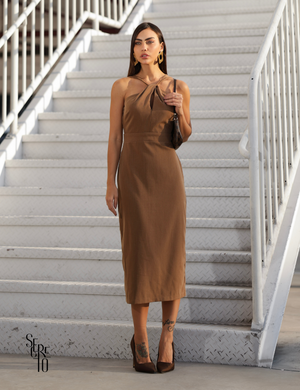 Vestido Midi Colo Trançado Nadja Camel