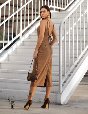 Vestido Midi Colo Trançado Nadja Camel