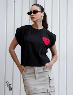 T-Shirt Detalhe Crochet Paula Preto