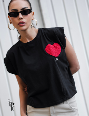 T-Shirt Detalhe Crochet Paula Preto