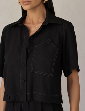 Shacket Manga Curta Maria Preto