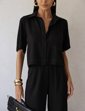 Shacket Manga Curta Maria Preto