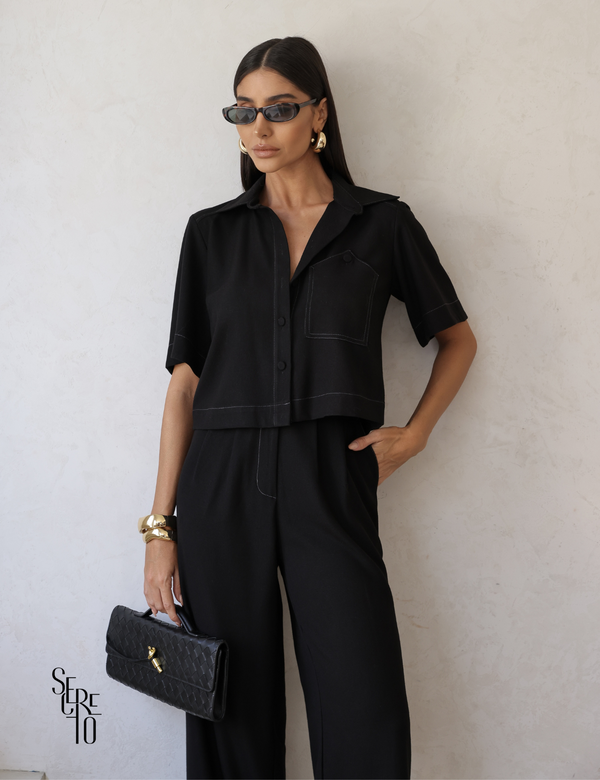 Shacket Manga Curta Maria Preto